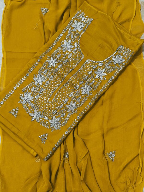 Lawn Gota Embellished 3PC Suit with Tie-Dye Dupatta - Image 3